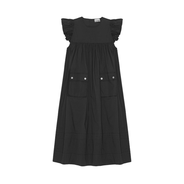 Ganni – Kleid aus Stretch-Baumwolle mit Rüschenärmeln