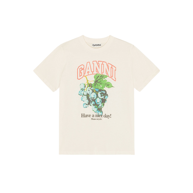 Ganni – Lässiges T-Shirt mit Traubenmuster