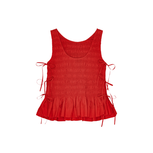 Ganni Poplin Smock Tie String Top