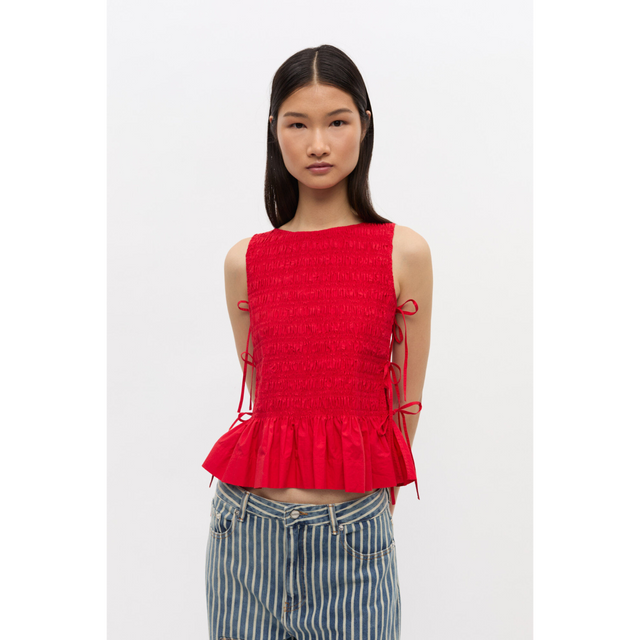 Ganni Poplin Smock Tie String Top