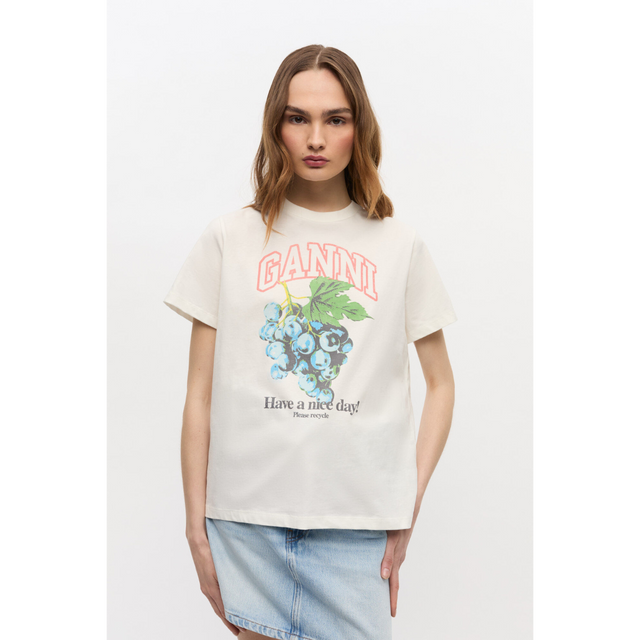 Ganni – Lässiges T-Shirt mit Traubenmuster