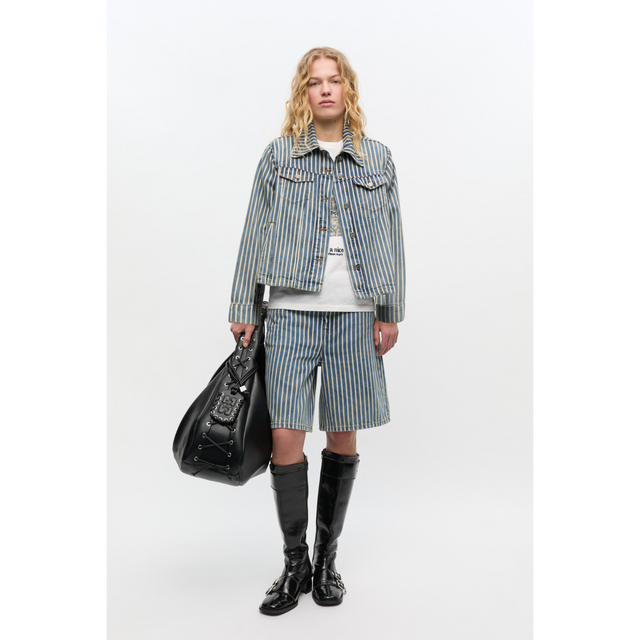 Ganni – Jeansjacke mit hellen Streifen