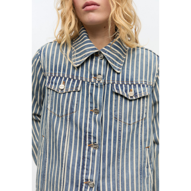 Ganni – Jeansjacke mit hellen Streifen