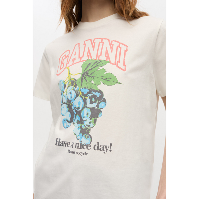 Ganni – Lässiges T-Shirt mit Traubenmuster