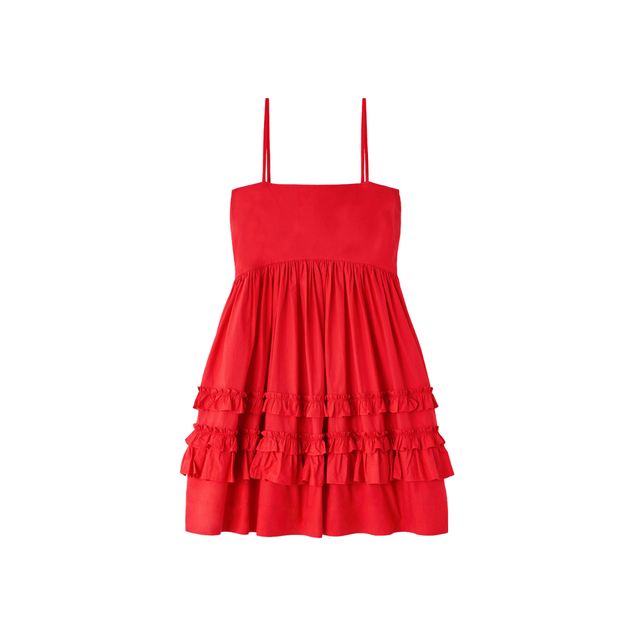 Ganni Cotton Poplin Mini Strap Frill Dress