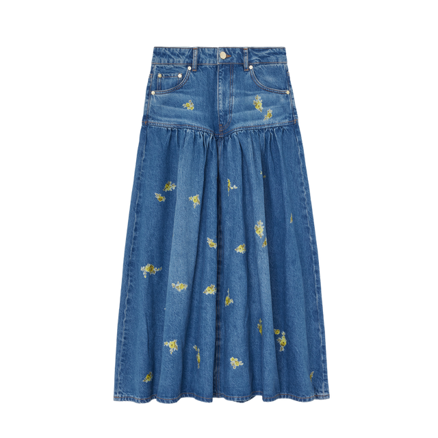 Cool denim nederdel med print fra Ganni