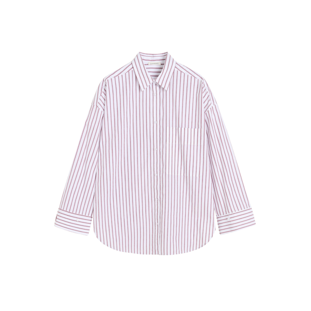 Elegant cabernet stribet skjorte fra By Malene Birger i klassisk snit med lange ærmer og knaplukning foran.