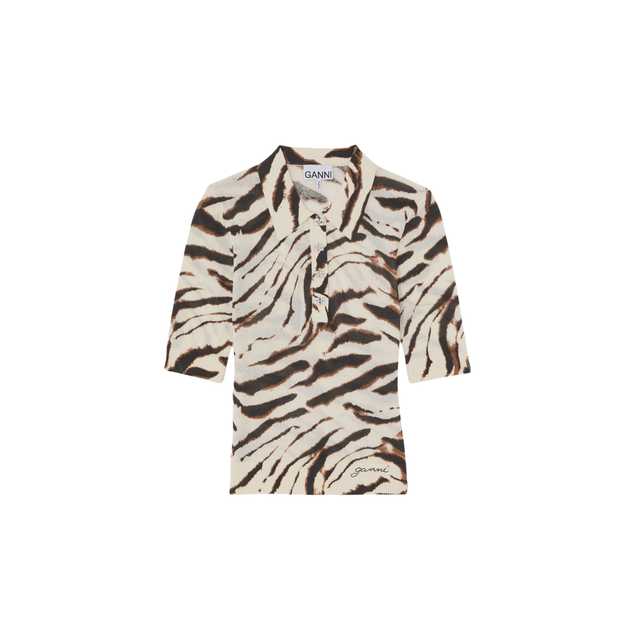 Ganni Sheer Printed Cotton Polo