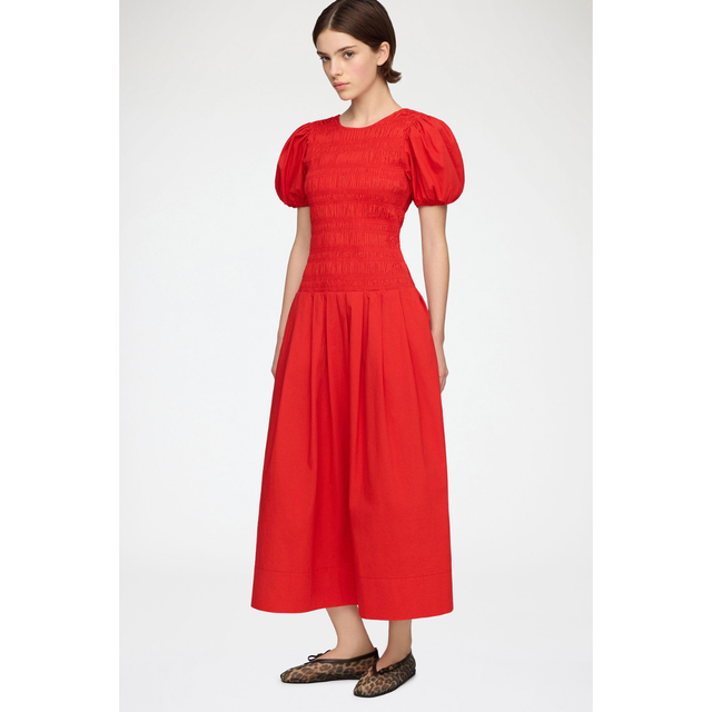 Ganni Stretch Cotton Long Smocked dress