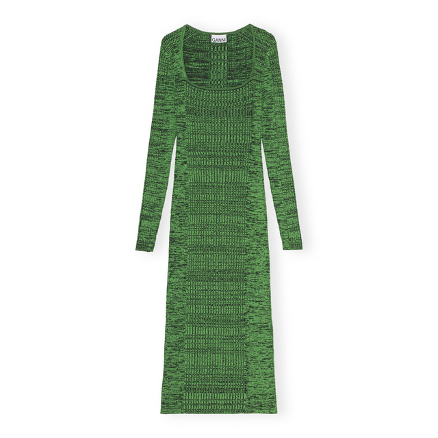 Ganni Kjole Green Melange Knit Dress - Prinsesse2ben