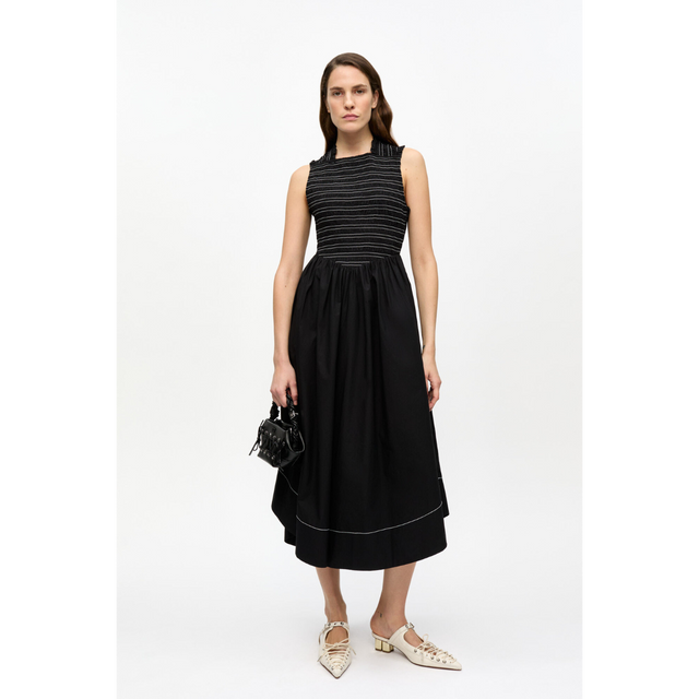 Ganni Cotton Smock Midi Straps Dress