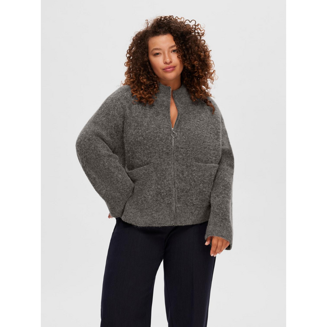 Selected Femme Sia Ras LS Knit Zipper Cardigan