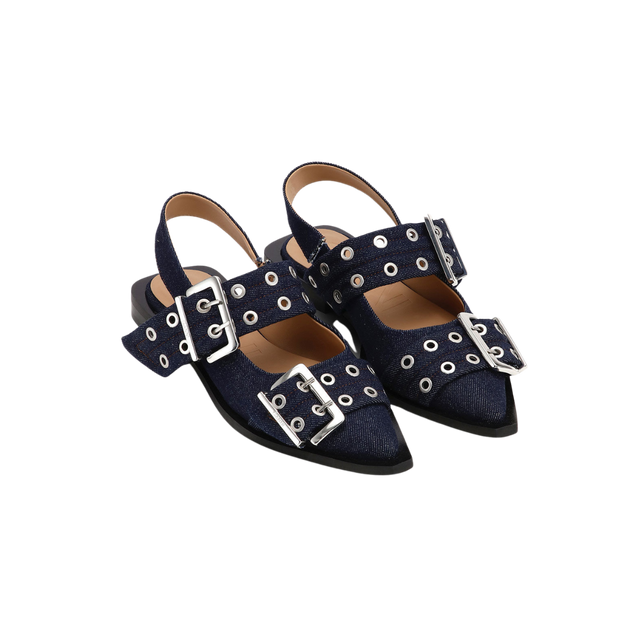 Ganni Feminine Buckle Ballerina Denim