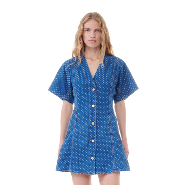 Ganni Minikleid aus leichtem Jacquard-Denim