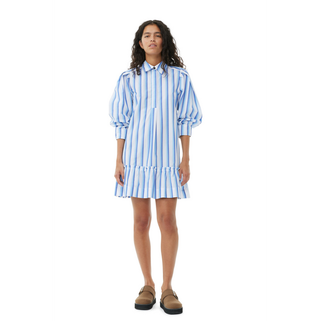 Ganni Stripe Cotton Mini Shirt Dress