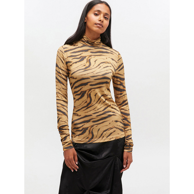 Ganni Printed Shiny Jersey Turtlenec