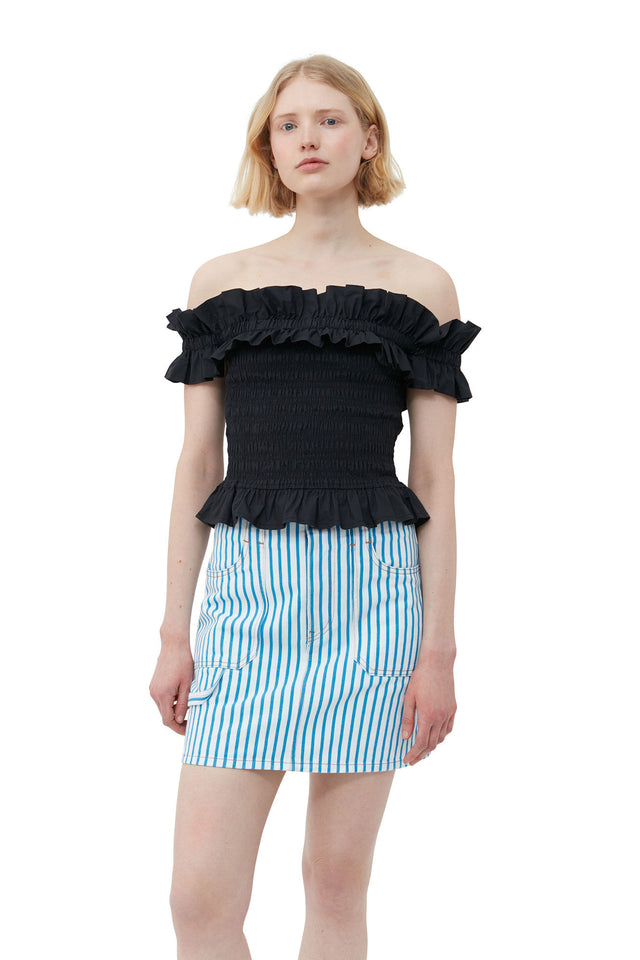 Ganni Nederdel Stripe Denim Mini Skirt - Prinsesse2ben