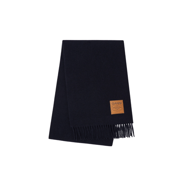 Ganni Double Face Wool Solid Scarf