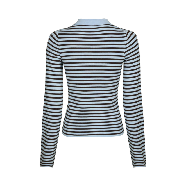 Neo Noir Fannya LS Striped Knit Polo