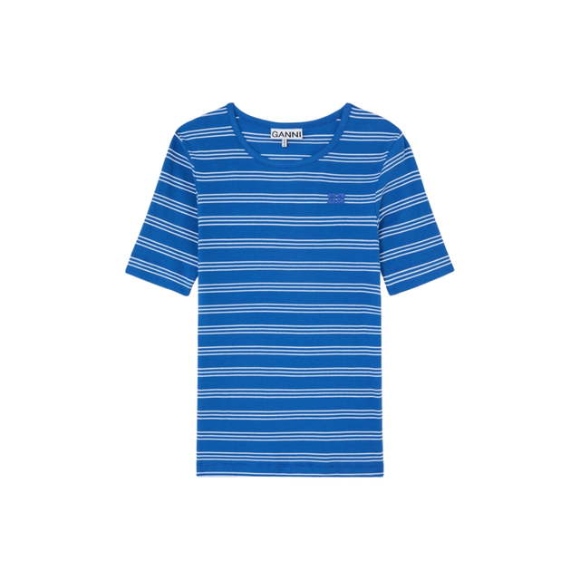 Ganni Soft Cotton Rib Stripe Tee