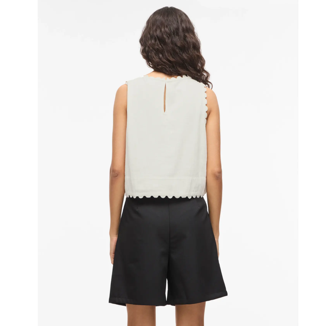 VILA Mindy O-Neck S/L SCALLOP TOP