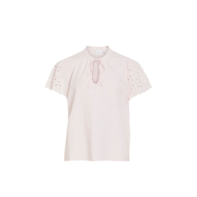 VILA Pipa O-Neck S/S Embroidered Top