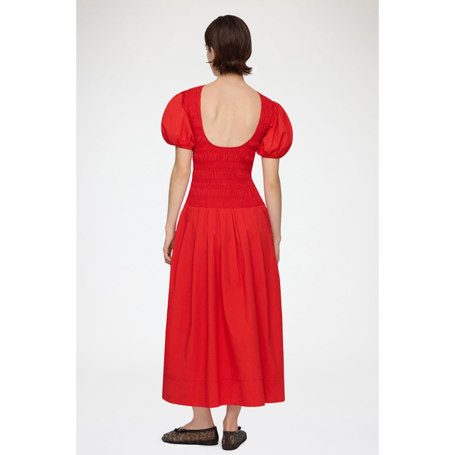 Ganni Stretch Cotton Long Smocked dress