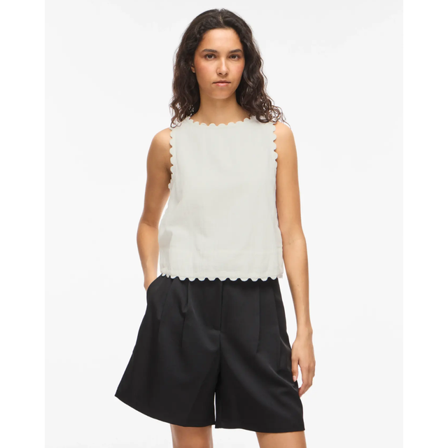 VILA Mindy O-Neck S/L SCALLOP TOP